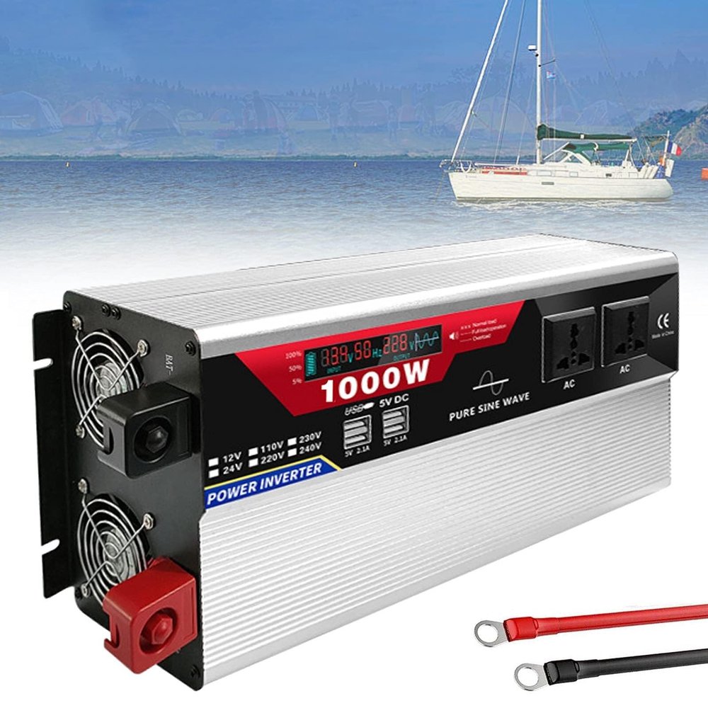 1000W 1500W 2000W 3000W Pure Sine Wave Inverter Power Converter,DC 12V/24V to AC 110V/220V with Remote Control LCD Display AC Outlets and 6 USB Port for Camping Outdoor Power Supply,24Vto220V-1500W (
