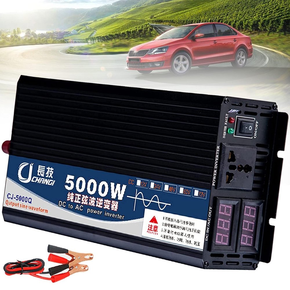 3000W 4000W 5000W Pure Sine Wave Power Inverter DC 12v 24v 48v 60v to AC 110v-220v Car Plug Inverter Adapter Power Converter with Double Digital Display and Outlets,3000W-12Vto110V (Color : 60Vto110