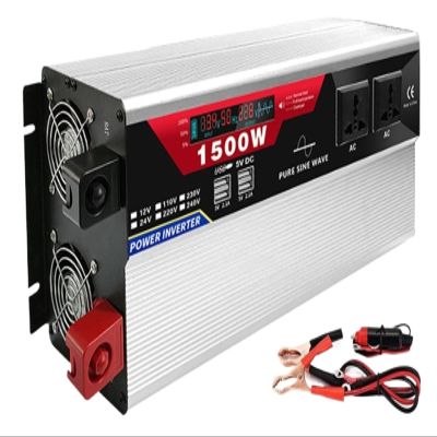 Sine Wave Power Inverter,Voltage Converter Split Charge Relay kit with LCD Display 2 AC Sockets 6 USB Ports & Remote Control,for Truck RV Boat Camping and Emergency,24Vto220V-1500W (Color : 12Vto220V