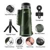 Meonddizio 80X100-Monocular-Telescope High Definition with Smartphone Holder & Tripod, High Power Monoculars for Adults with Zoom Focus, Compact Monocular for Wildlife Bird Watching Hunting, Green-e view 2