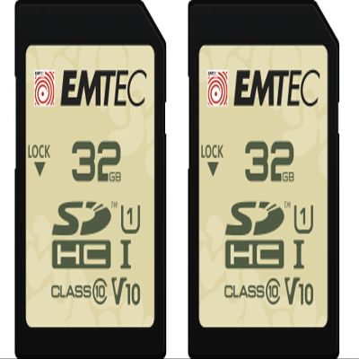 EMTEC 32GB Outdoor SD Card - UHS-I U1 V10 Class 10 Trail Camera SD Card - IPX6 and IPX7 Protection - Ideal for Full HD Videos - 2-Pack