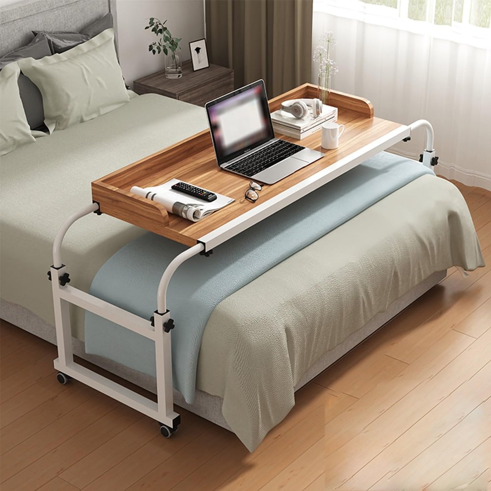 Adjustable Standing Laptop Queen Size Mobile Overbed Desk, Overbed Table Overbed Table With Brakeable Wheels, Computer Desk Standing Workstation Food Tray Desk, Over Wheelchair Table, ( Color : Yellow