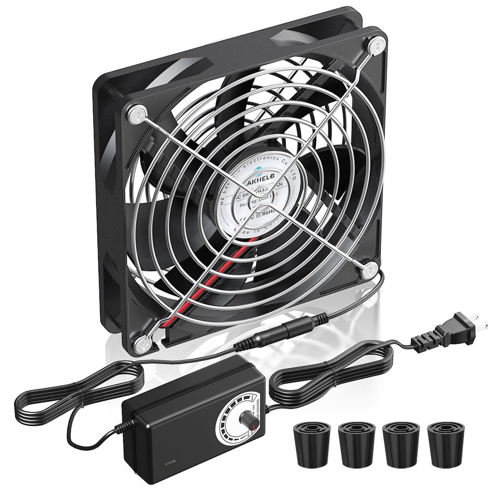 120mm x 25mm Computer Fan with AC Plug, Variable Speed Controller (3V-12V)  AC 100-240V Compatible for PC Case, Xbox, PlayStation, DVR, RV Fridge, Cabinet, Greenhouse & DIY Electronics Cooling