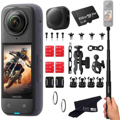 Insta360 X4 Motorcycle Bundle- 8K Waterproof 360 Action Camera with 1/2"" 48MP Sensors, 8K 360 HDR Video, |Includes Motorcycle Bundle, Selfie Stick, Lens Guards, Lens Cap (512GB), Black