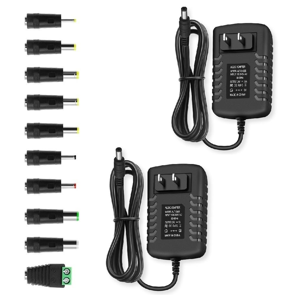 DC 24V 1A 500mA Power Supply Aapter, 24 Volt Power Cord with 5.5mmx2.5mm DC Plug Connectivity and 10 Tips