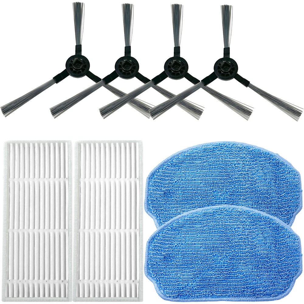 Dlh Western Replacement Vacuum Parts for BR 151/BR 150 Models From ZCWA, ONSON, GTTVO, Robot Vacuum Parts, 2 Mop Pads, 4 Side Brushes, 2 HEPA Filters, white, blue