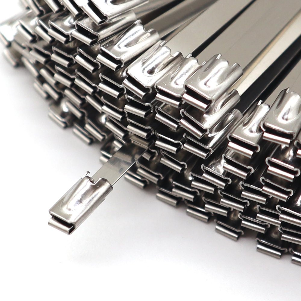 100pcs self-locking heavy duty stainless steel metal cable ties,Widely used in garages, gardens, factories, and outdoors (9.8inches)