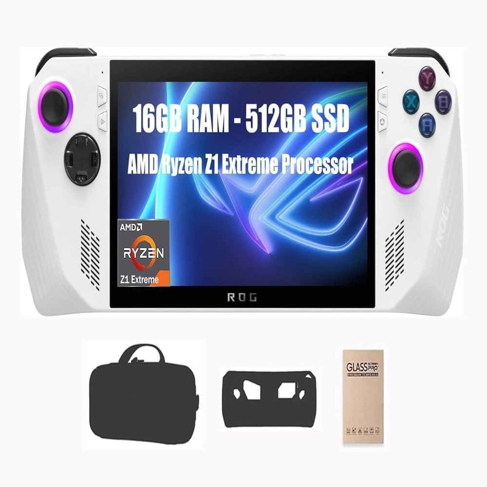 ASUS ROG Ally 7" - 120Hz FHD IPS (1920 x 1080) Gaming Handheld, AMD Ryzen Z1 Extreme Processor, 16GB LPDDR5 RAM, 512GB PCIe SSD, Windows 11 Home, with Carrying Case, Silicone Cover, Screen Protector