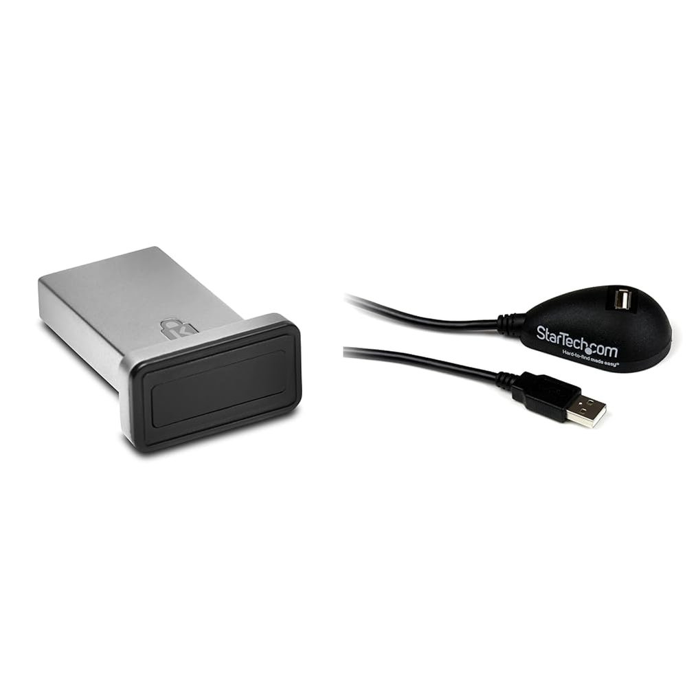 Kensington Fingerprint Key for Windows Hello & StarTech 5ft USB Extension Cable, Black