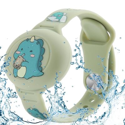 DirectNine Basics Compatible for AirTag Kids Bracelet, Cute Kid Air Tag Wristband Adjustable Hidden Watch Band Air Tag Holder for Apple Air Tag, Soft Silicone Waterproof Air Tag Case for Kids (Dinosaur)