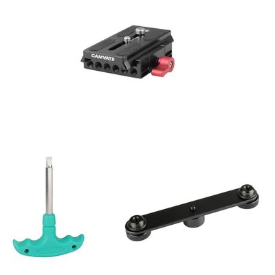 CAMVATE Quick Release Base Plate + Double Microphone Mounts Bracket + Straight Screwdriver Assembly Tool