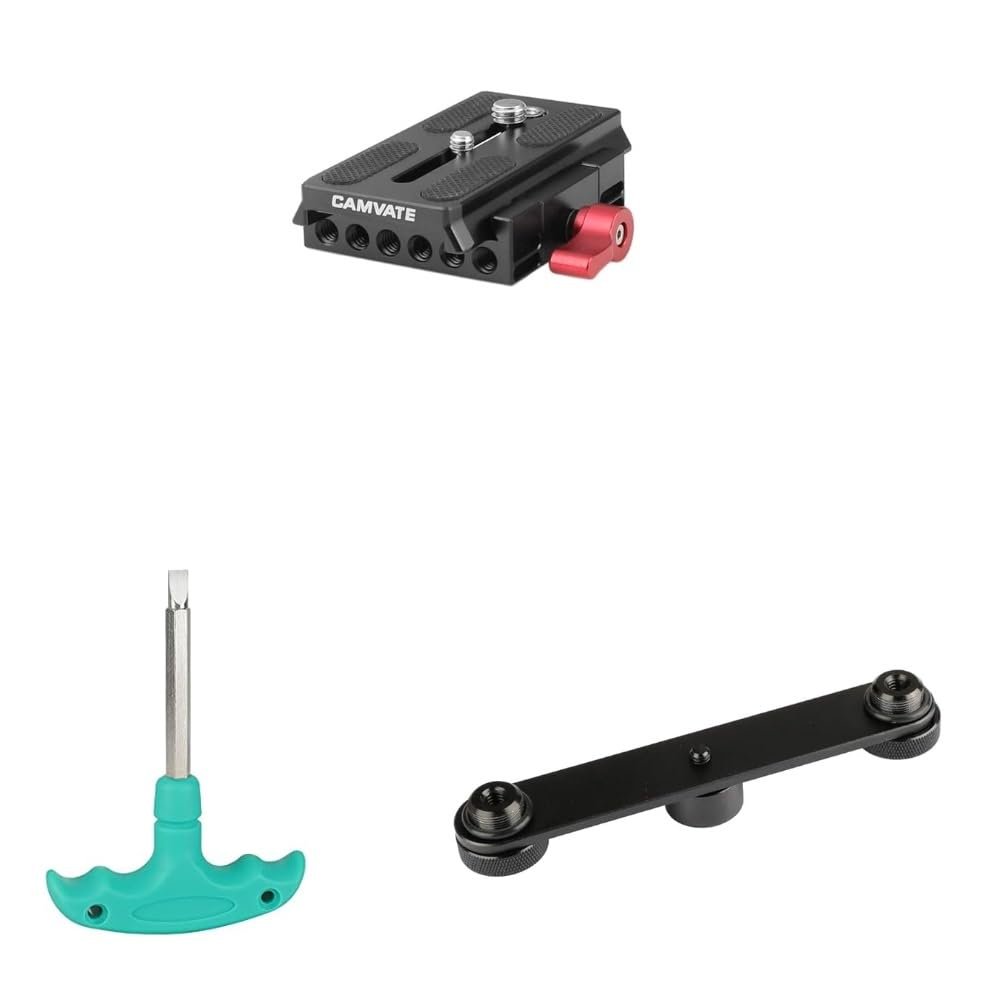 CAMVATE Quick Release Base Plate + Double Microphone Mounts Bracket + Straight Screwdriver Assembly Tool