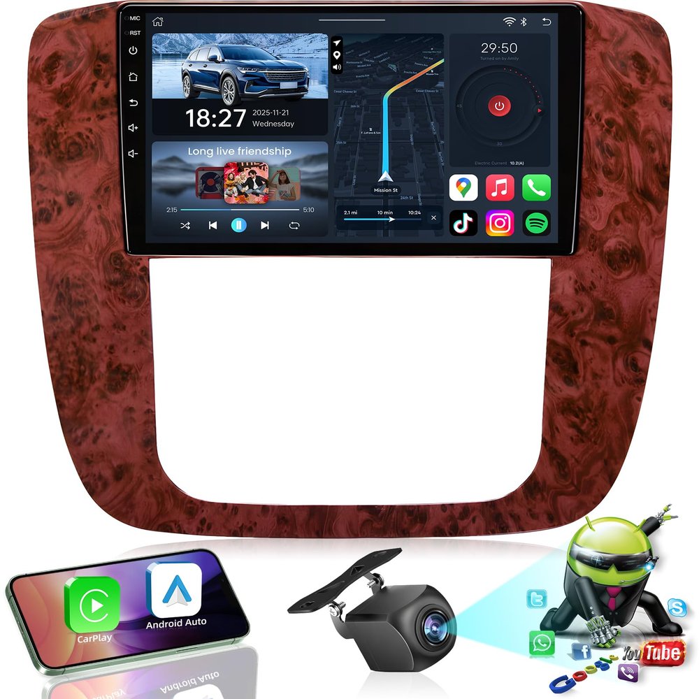 4Core+64GB Car Stereo Radio for Chevy Silverado Tahoe Suburban GMC Yukon Sierra 2007-2013: 9" 1280*800 Touchscreen Replacement Wireless Carplay Android Auto 5GWiFi Bluetooth5.0 Free camera SWC GPS FM