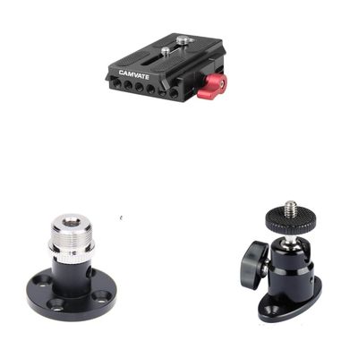 CAMVATE Quick Release Base Plate + 1/4"-20 Mini Ball Head with Ceiling Mount + Microphone Table Mount with 5/8"-27 Thread