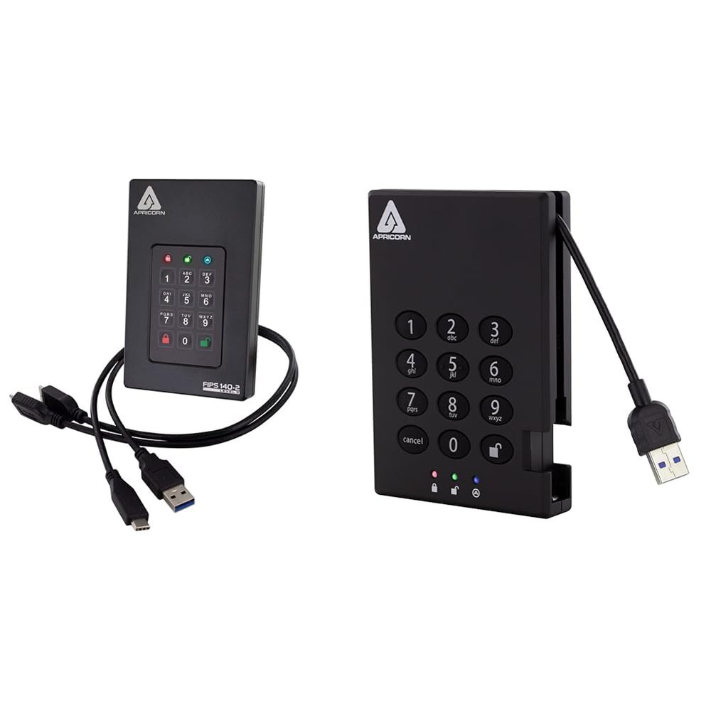 Apricorn 4TB Aegis Fortress L3 FIPS Level 3 USB 3.0 Hardware Encrypted Portable Drive Bundle with 2TB Aegis Padlock USB 3.0 256-Bit AES XTS Hardware Encrypted Portable External Hard Drive