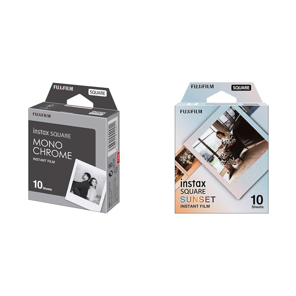FUJIFILM Instax Square Monochrome & Sunset Instant Film Bundle - 10 Exposures Each