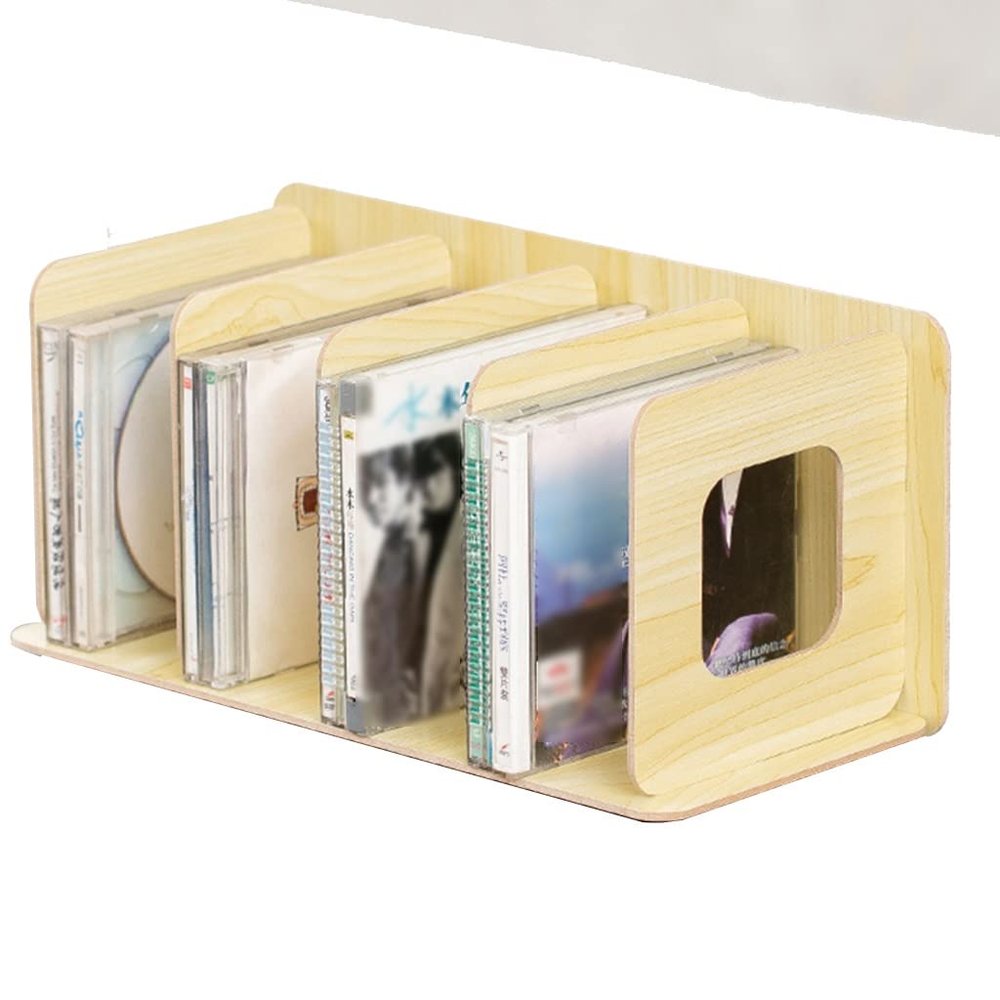 JDXQBLD Cd Rack Cd Storage Holder Standard Cd Cases DVD Storage Box Desktop Display Rack Countertop Media Storage Rack (Wood Color 34 * 16 * 16Cm)