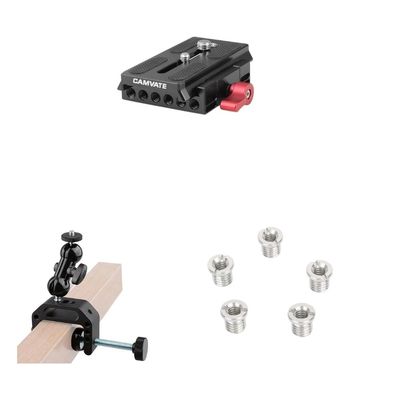 CAMVATE Quick Release Base Plate + Camera Clamp Mount + 1/4"-20 Female to 3/8"-16 Male