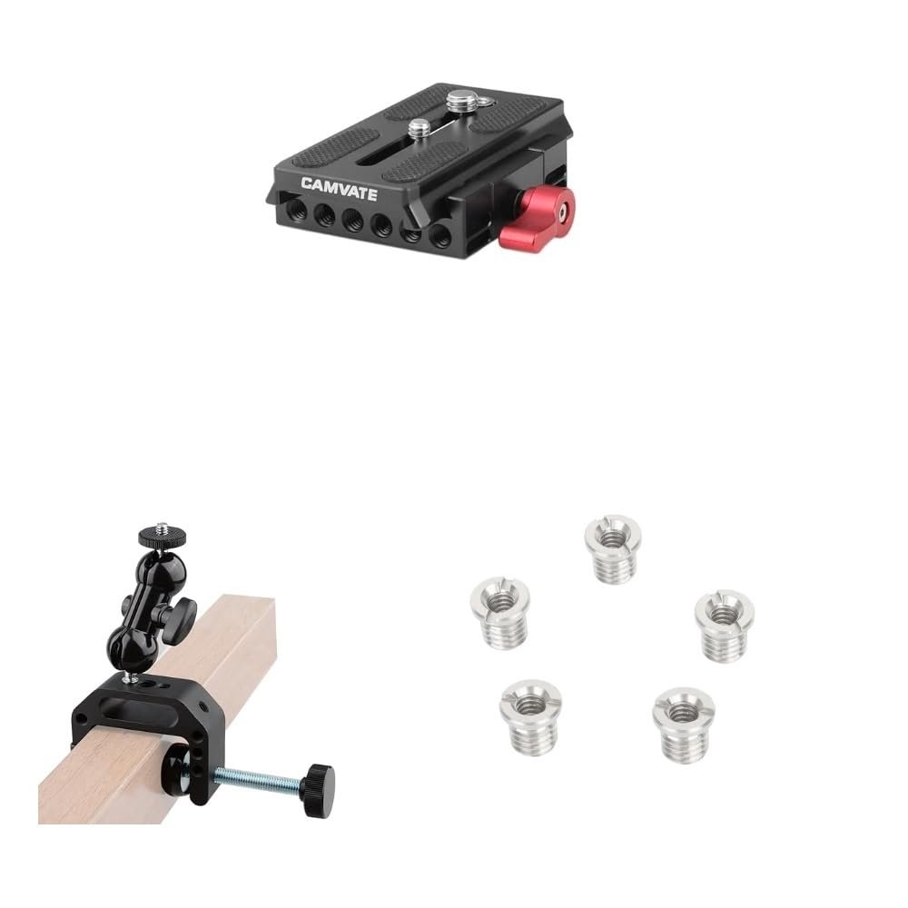 CAMVATE Quick Release Base Plate + Camera Clamp Mount + 1/4"-20 Female to 3/8"-16 Male