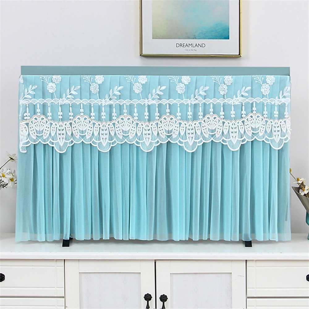 SHIJT Led Tv Display Cover Chiffon Lace Fabric, Universal Televisions Cover, Various Flat Plasma TV Dust-Proof Protectors (Color : Green-J, Size : 70inch)