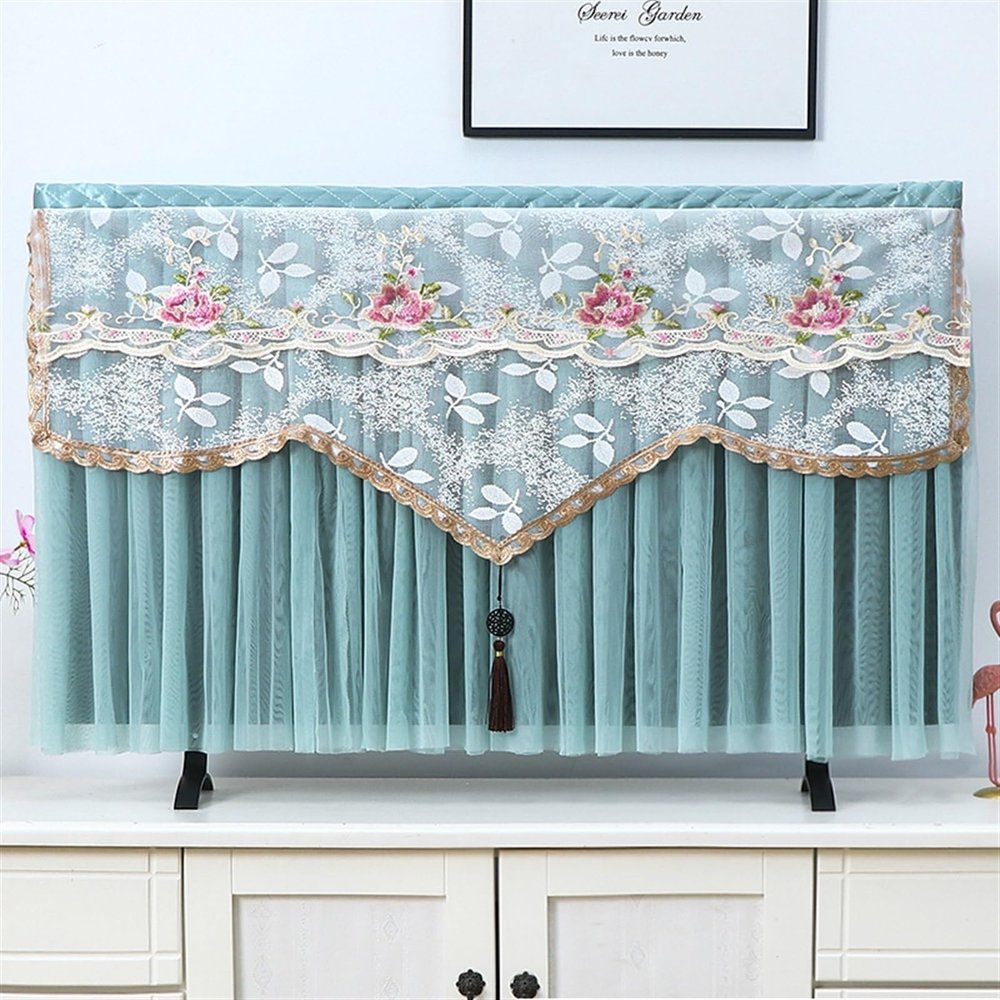 SHIJT Led Tv Display Cover Chiffon Lace Fabric, Universal Televisions Cover, Various Flat Plasma TV Dust-Proof Protectors (Color : Green-B, Size : 40inch)
