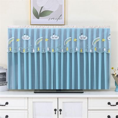 SHIJT Gauze Lace Tv Cover, LCD Flat Televisions Screens Dust-Proof Cover, Soft Painting Tv Protector Cabinet for Living Room (Color : White Cloud, Size : 32inch)