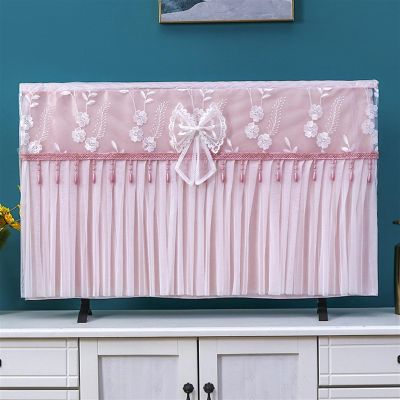 SHIJT Led Tv Display Cover Chiffon Lace Fabric, Universal Televisions Cover, Various Flat Plasma TV Dust-Proof Protectors (Color : Pink-I, Size : 75inch)