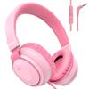 Headphone Kids Volume Limited 85/94dB Wired Over-Ear/On-Earr Foldable Headset with Inline Cable Aux 3.5mm Cord Mic for Toddler Boy Girl Child Back to School Study Pad Tablet Pink view 1