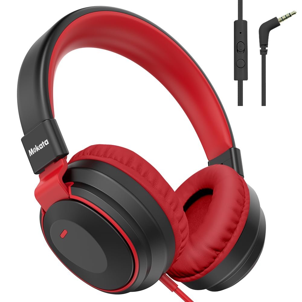 Headphone Kids Volume Limited 85/94dB Wired Over-Ear/On-Earr Foldable Headset with Inline Cable Aux 3.5mm Cord Mic for Toddler Boy Girl Child Back to School Study Pad Tablet Black