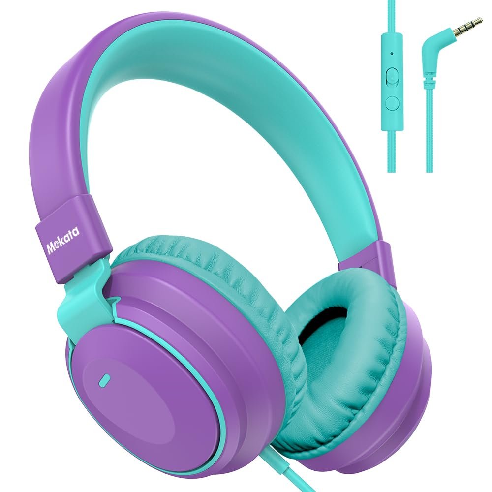 Headphone Kids Volume Limited 85/94dB Wired Over-Ear/On-Earr Foldable Headset with Inline Cable Aux 3.5mm Cord Mic for Toddler Boy Girl Child Back to School Study Pad Tablet Blue