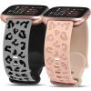 Minyee 2 Packs Leopard Engraved Band Compatible with Fitbit Versa 2/Fitbit Versa/Versa Lite Bands Women, Two-Tone Cheetah Soft Silicone Sport Designer Cute Fancy Summer Strap for Versa 2 Smart Watch view 1