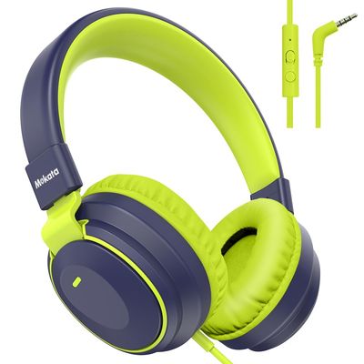 Headphone Kids Volume Limited 85/94dB Wired Over-Ear/On-Earr Foldable Headset with Inline Cable Aux 3.5mm Cord Mic for Toddler Child Back to School Pad Tablet Mexico Deepblue