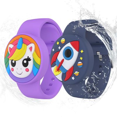 typecase Waterproof Airtag Bracelets for Kids - (2 Pack) Soft Silicone Hidden Airtag Wristband - Lightweight GPS Tracker Holder Compatible with Apple Airtag Band for Child(Rocket/Purple)