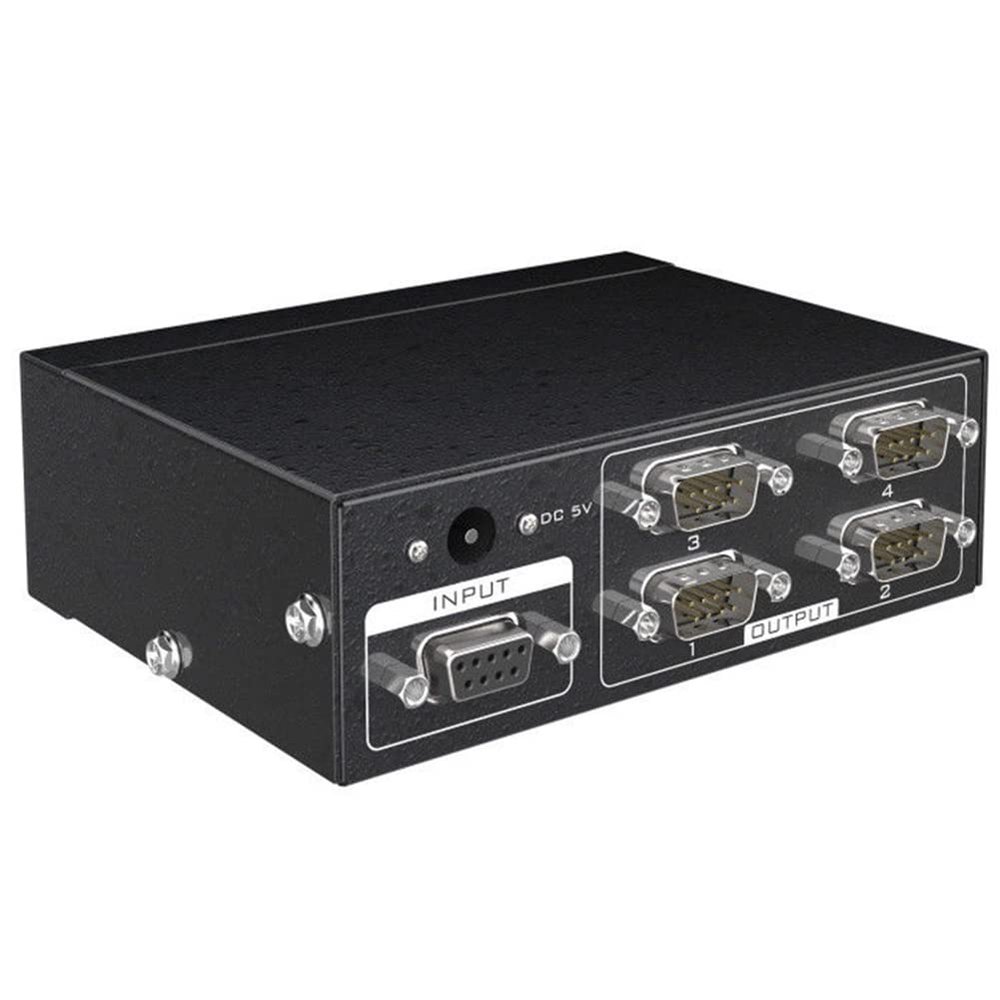 Kqcibz MT-RS104 Active Serial RS232 Splitter 1 to 4 RS232 Bi-Direction Switcher Splitter 4 to 1 with Power Adapter-US Plug, black, 500254148A1