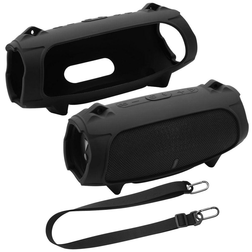 TXEsign Silicone Case Cover for JBL Charge 5 Portable Speaker, Travel Carrying Protective Case w Shoulder Strap Holder Full Protection Cover for JBL Charge 5 Accessories (Black)