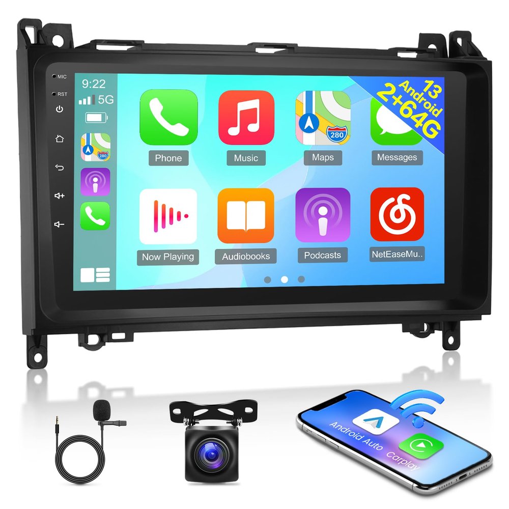 [2G+64G] Car Radio for Mercedes Benz Sprinter W906 W169 W245 W639 Vito Viano, Android 13 Touch Screen Car Play Stereo, Carplay/Android Auto/EQ Audio/SWC/Bluetooth