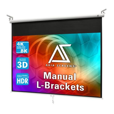 Akia Screens 100 inch Projector Screen Pull Down 4:3 Manual, Ceiling Mount or Wall Mount Retractable Projection Screen with 10 inch Bracket White, AK-M100V1 and AK-ZLB10W