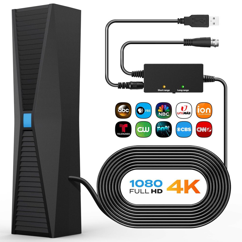 2025 Antenna for Smart TV, Long Range TV Antenna Indoor/Outdoor with 360 Signal Booster, Digital TV Antenna for Local Channels, Supports All Smart/Old TVs and 4K 1080P VHF UHF