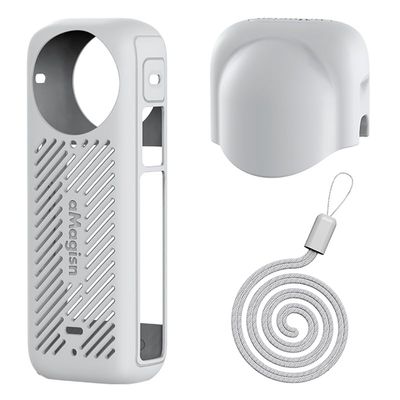 Coyktonty Protective Cover/Silicone Cover Set for Insta360 X4,Silicone case+Anti Lost Lanyard+Lens Cap (3in1 Set) (Grey)