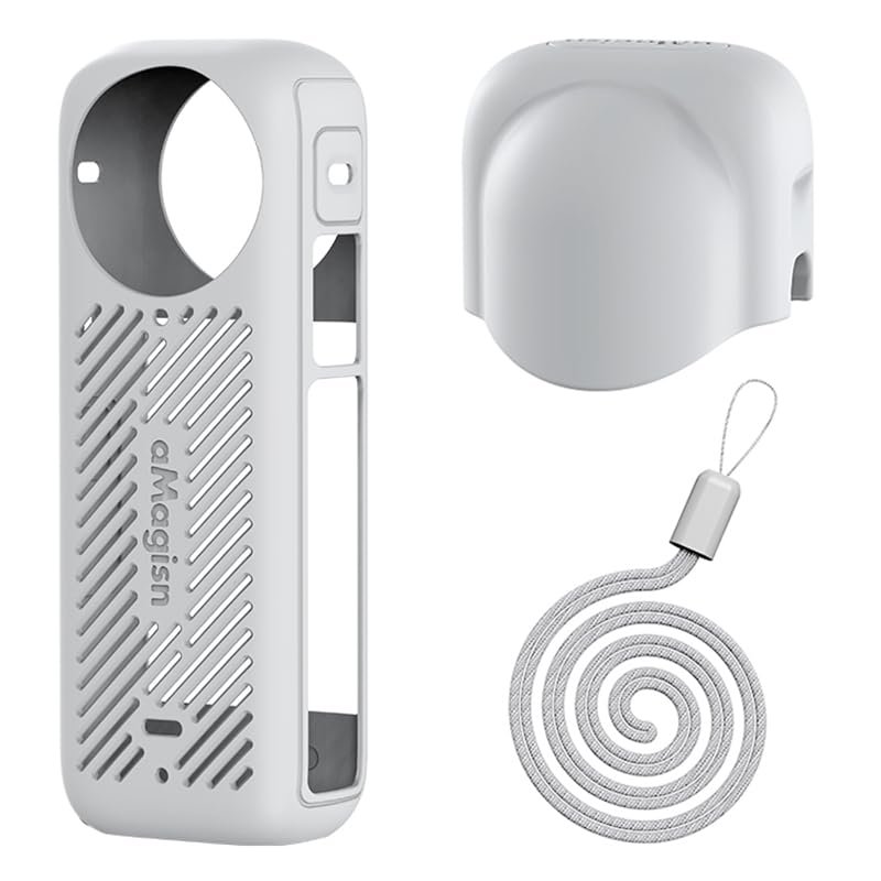 Coyktonty Protective Cover/Silicone Cover Set for Insta360 X4,Silicone case+Anti Lost Lanyard+Lens Cap (3in1 Set) (Grey)