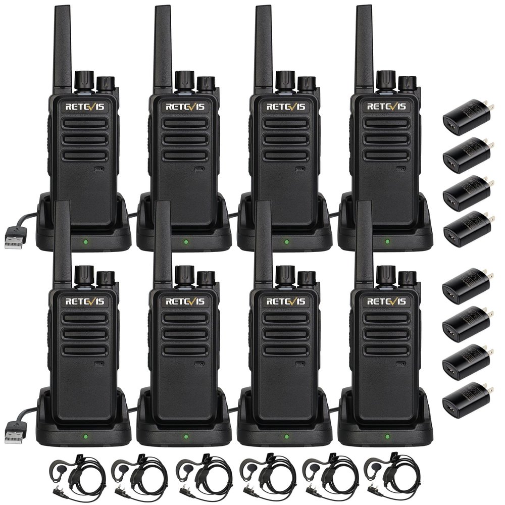 Retevis RT68 Two Way Radios with Earpiece (6 Pack), Bundle with Heavy Duty Walkie Talkies for Adults 2 Pack, Compact 2 Way Radio Long Range Rechargeable with USB Charging Base