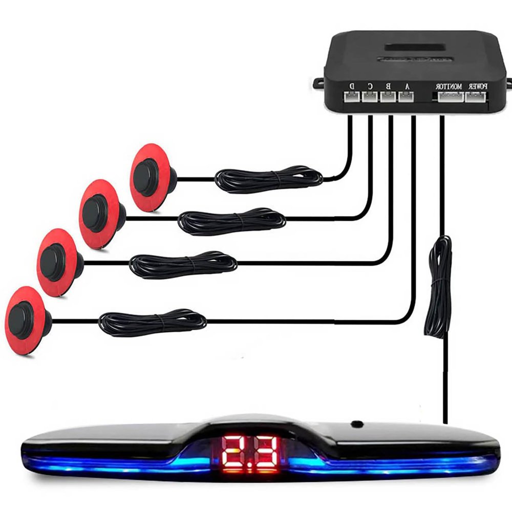Car Parktronic Parking Built-in Plane Sensors Rear Reversing Backup System with 4 Sensors LED Light Distance Display Warning Buzzer Distance Detection