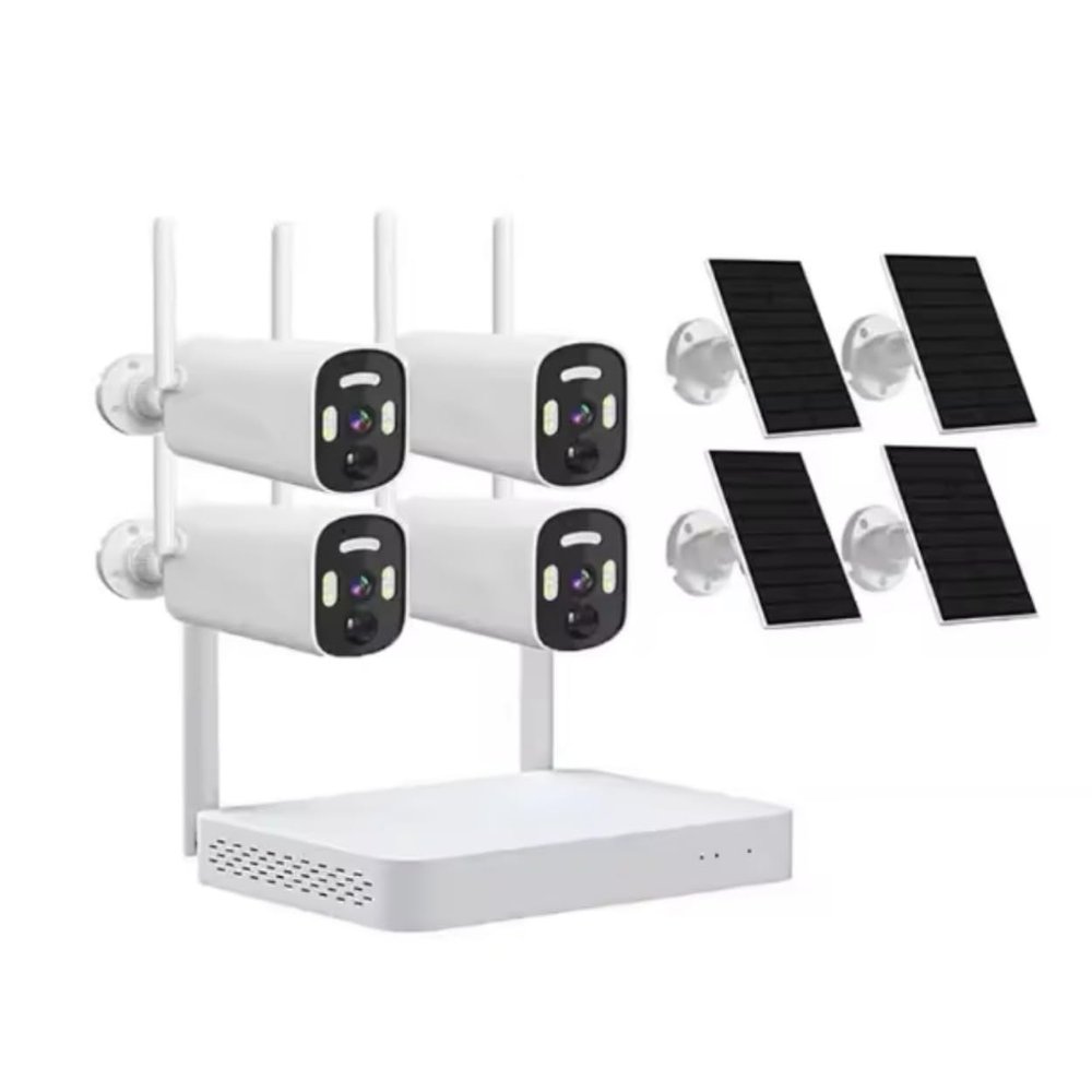 AKAVIG Outdoor 4MP Solar Energy Security Camera Kit with 4 Cameras, 4CH Wireless WiFi Solar Power Surveillance Camera NVR System with Color Night Vision, Two Way Audio