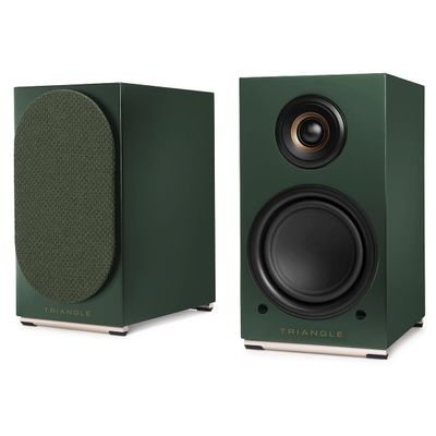 triangle - AIO Twin - Wi-Fi & Bluetooth Active Bookshelf Speakers with 2x50W Amplifier - HD Audio - Phono/Turntable + Optical TV Inputs - 165 x 304 x 235 mm - Green (Pair)