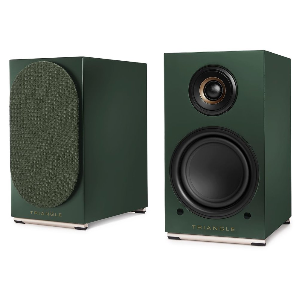 triangle - AIO Twin - Wi-Fi & Bluetooth Active Bookshelf Speakers with 2x50W Amplifier - HD Audio - Phono/Turntable + Optical TV Inputs - 165 x 304 x 235 mm - Green (Pair)