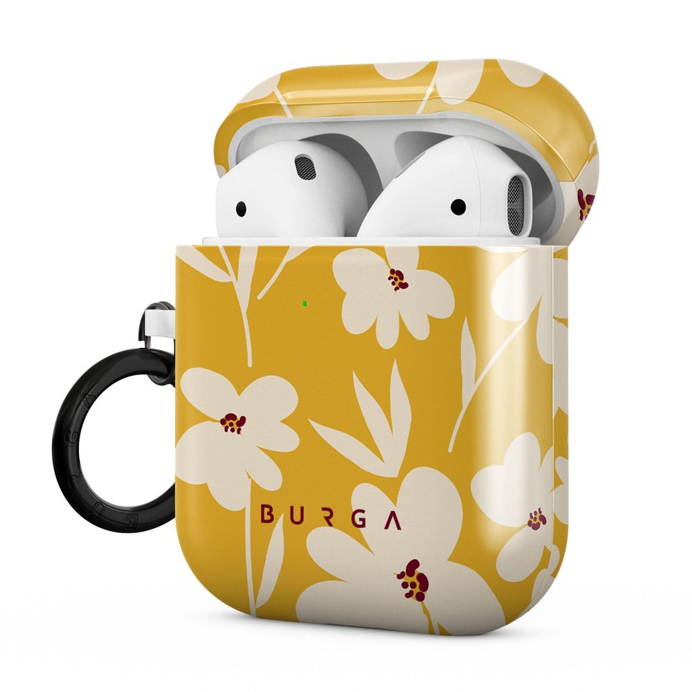 Burga Airpod Hardcase Compatible with Apple Airpods 2 & 1 Charging Case, Yellow Flowers Floral - Protective Hard Plastic Case
