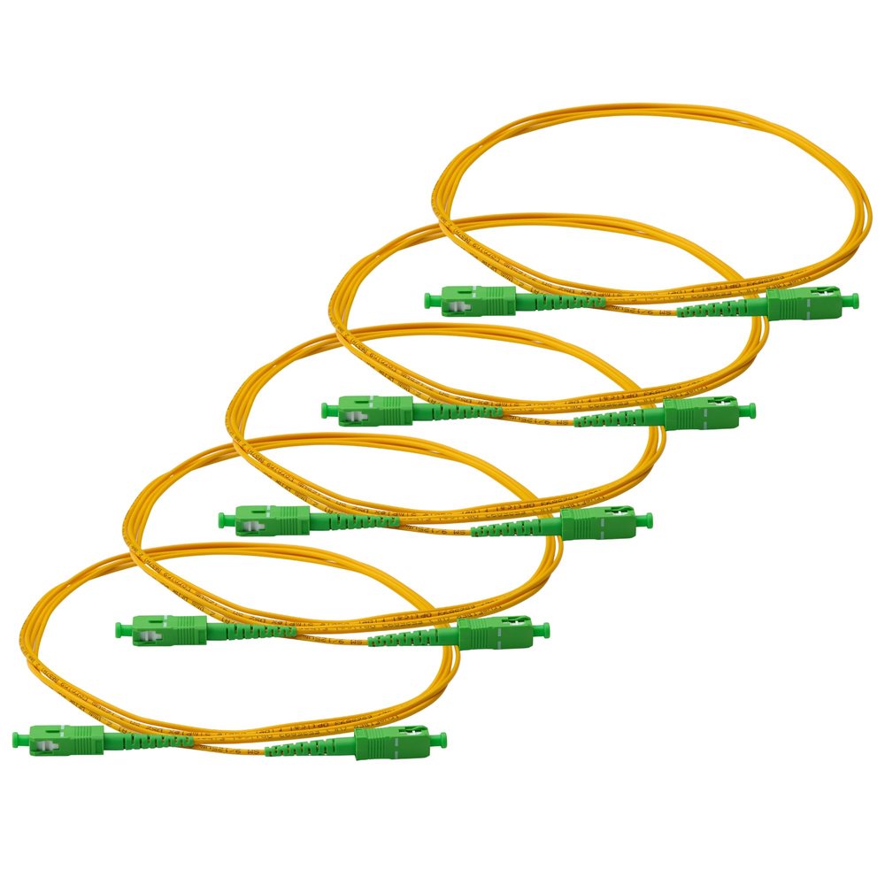 trueCABLE SC to SC OS2 Fiber Patch Cable, 2m (6.56ft), APC Polish, 200GB Singlemode (SM) Simplex 9/125um, Riser Rated (OFNR), UL Listed, Replacement Internet Fiber Cable, 5 Pack, Yellow