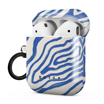 Burga Airpod Hardcase Compatible with Apple Airpods 2 & 1 Charging Case, Blue Lines Ocean Waves - Protective Hard Plastic Case