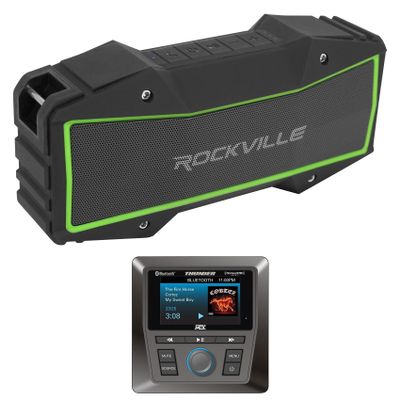 Audiosavings Bundle:(1) MTX AWMC3 Marine Receiver w/Bluetooth AM/FM/WB/SiriusXM 4 Boat/RZR/ATV/UTV/Cart Bundle with (1) Rockville Rock Everywhere Portable Bluetooth Speaker (2 Items)