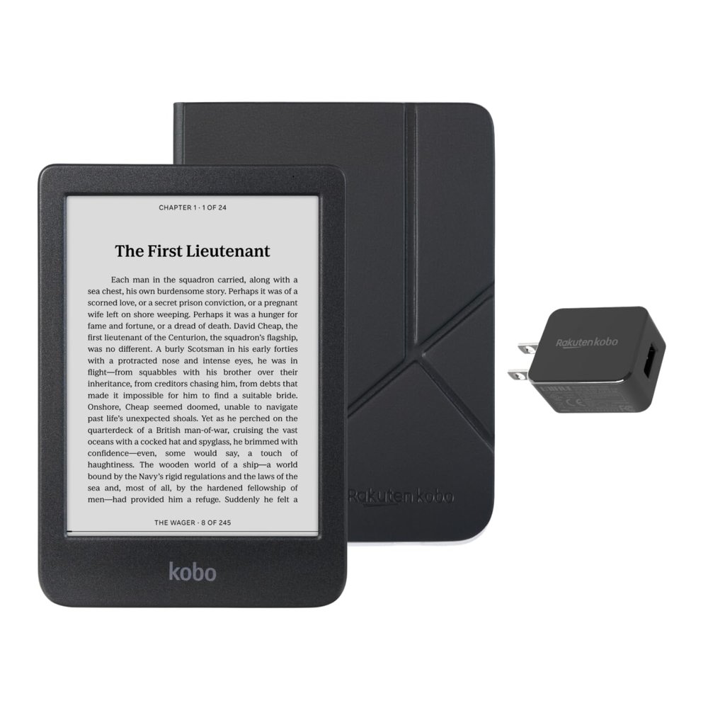Kobo Clara BW eReader with Case Bundle (Black SleepCover, Case + AC Bundle)